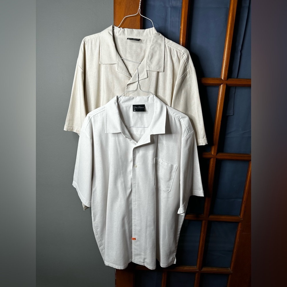 2 GINO LUSSARI Men’s Button Down Collared Casual Short Sleeve Shirts 4XL